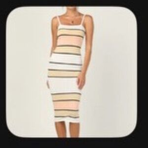 SNDYS Florida Dress; stripped bodycon; white, peach; viscose, nylon